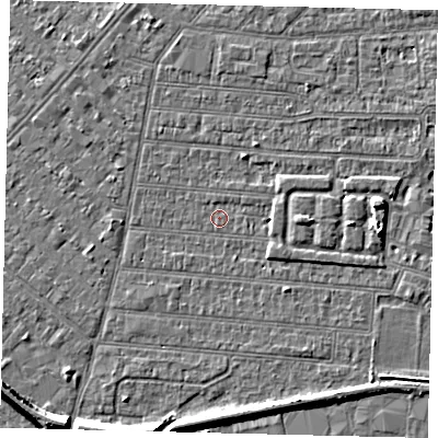 Shaded relief map of the ground around HU92QY, computed from Environment Agency LiDAR. The ground here sits at about 2 m above sea level and falls 7 m across the surrounding 800 m. Surface water reaching this point runs off ground lying to the south, 5.1 m higher.