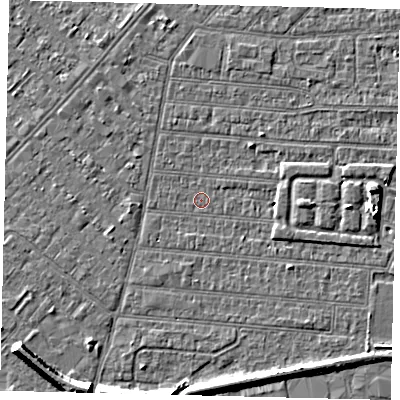 Shaded relief map of the ground around HU92QZ, computed from Environment Agency LiDAR. The ground here sits at about 2 m above sea level and falls 7 m across the surrounding 800 m. Surface water reaching this point runs off ground lying to the south-south-east, 5.1 m higher.