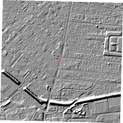 Shaded relief map of the ground around HU92RD, computed from Environment Agency LiDAR. The ground here sits at about 2 m above sea level and falls 7 m across the surrounding 800 m. Surface water reaching this point runs off ground lying to the south-south-west, 6.6 m higher.
