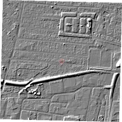 Shaded relief map of the ground around HU92RJ, computed from Environment Agency LiDAR. The ground here sits at about 2 m above sea level and falls 7 m across the surrounding 800 m. The ground contributing surface water to this point lies to the east-north-east.