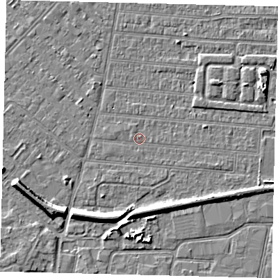 Shaded relief map of the ground around HU92RP, computed from Environment Agency LiDAR. The ground here sits at about 2 m above sea level and falls 7 m across the surrounding 800 m. Surface water reaching this point runs off ground lying to the west-north-west, 0.5 m higher.
