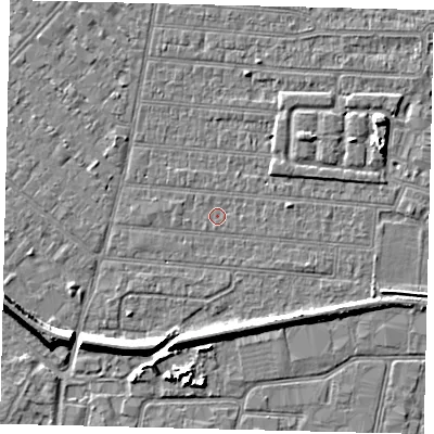 Shaded relief map of the ground around HU92SF, computed from Environment Agency LiDAR. The ground here sits at about 2 m above sea level and falls 7 m across the surrounding 800 m. Surface water reaching this point runs off ground lying to the west, 0.6 m higher.