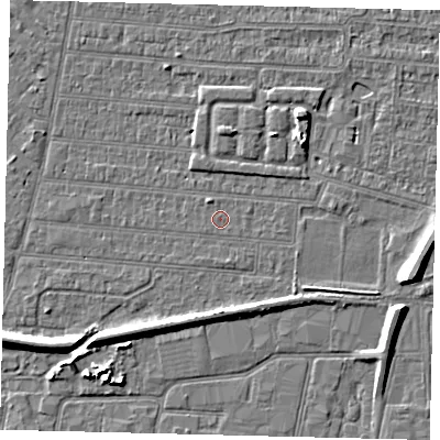 Shaded relief map of the ground around HU92SJ, computed from Environment Agency LiDAR. The ground here sits at about 2 m above sea level and falls 7 m across the surrounding 800 m. The ground contributing surface water to this point lies to the south-east.