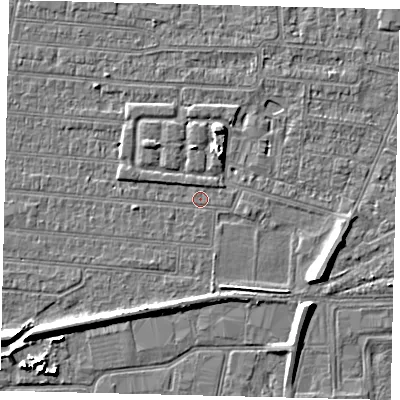 Shaded relief map of the ground around HU92TA, computed from Environment Agency LiDAR. The ground here sits at about 2 m above sea level and falls 7 m across the surrounding 800 m. Surface water reaching this point runs off ground lying to the south-east, 5.7 m higher.