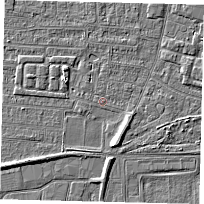 Shaded relief map of the ground around HU92TD, computed from Environment Agency LiDAR. The ground here sits at about 3 m above sea level and falls 7 m across the surrounding 800 m. Surface water reaching this point runs off ground lying to the west-north-west, 0.7 m higher.