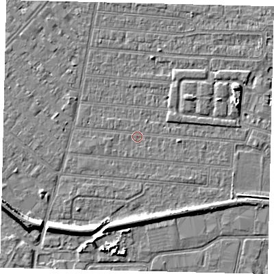 Shaded relief map of the ground around HU92TF, computed from Environment Agency LiDAR. The ground here sits at about 2 m above sea level and falls 7 m across the surrounding 800 m. Surface water reaching this point runs off ground lying to the south, 4.1 m higher.