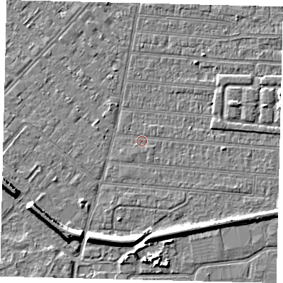Shaded relief map of the ground around HU92TG, computed from Environment Agency LiDAR. The ground here sits at about 2 m above sea level and falls 7 m across the surrounding 800 m. The ground contributing surface water to this point lies to the south-east.