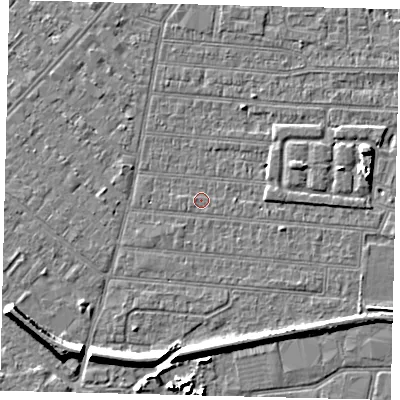 Shaded relief map of the ground around HU92TP, computed from Environment Agency LiDAR. The ground here sits at about 2 m above sea level and falls 7 m across the surrounding 800 m. Surface water reaching this point runs off ground lying to the south-south-east, 5.1 m higher.