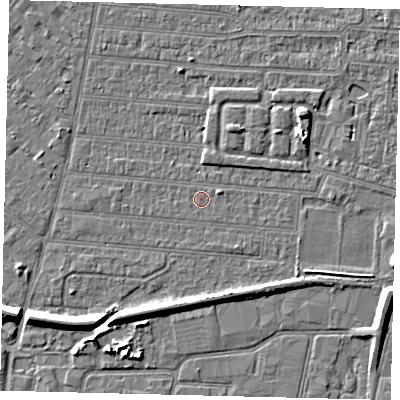 Shaded relief map of the ground around HU92UA, computed from Environment Agency LiDAR. The ground here sits at about 2 m above sea level and falls 7 m across the surrounding 800 m. Surface water reaching this point runs off ground lying to the east-north-east, 0.8 m higher.
