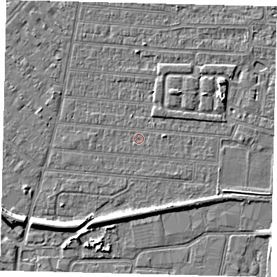 Shaded relief map of the ground around HU92UB, computed from Environment Agency LiDAR. The ground here sits at about 2 m above sea level and falls 7 m across the surrounding 800 m. Surface water reaching this point runs off ground lying to the south, 4.1 m higher.