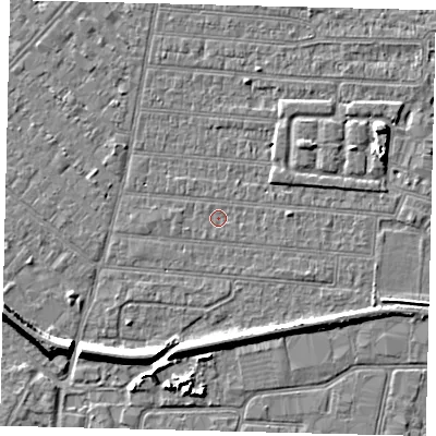Shaded relief map of the ground around HU92UE, computed from Environment Agency LiDAR. The ground here sits at about 2 m above sea level and falls 7 m across the surrounding 800 m. Surface water reaching this point runs off ground lying to the west, 0.6 m higher.