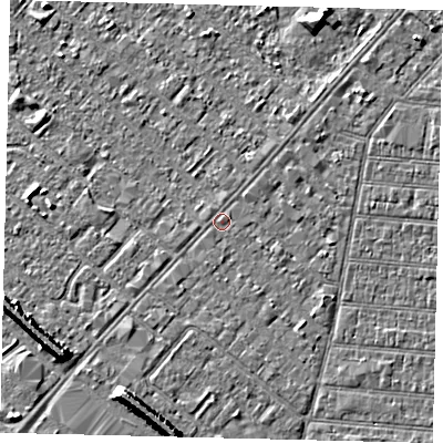 Shaded relief map of the ground around HU92YP, computed from Environment Agency LiDAR. The ground here sits at about 3 m above sea level and falls 7 m across the surrounding 800 m. Surface water reaching this point runs off ground lying to the south-east, 0.9 m higher.