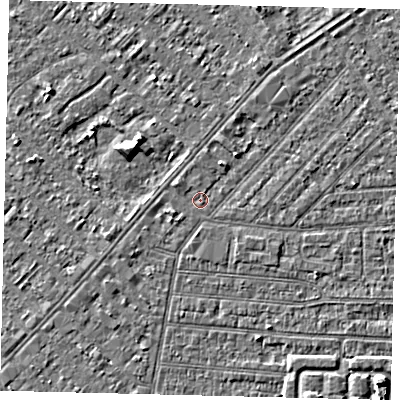 Shaded relief map of the ground around HU93AA, computed from Environment Agency LiDAR. The ground here sits at about 2 m above sea level and falls 4 m across the surrounding 800 m. Surface water reaching this point runs off ground lying to the north-north-east, 0.8 m higher.