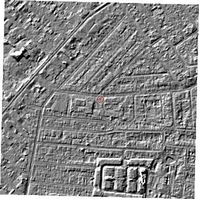 Shaded relief map of the ground around HU93AD, computed from Environment Agency LiDAR. The ground here sits at about 2 m above sea level and falls 4 m across the surrounding 800 m. Surface water reaching this point runs off ground lying to the south-west, 0.7 m higher.