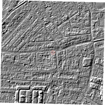 Shaded relief map of the ground around HU93AJ, computed from Environment Agency LiDAR. The ground here sits at about 2 m above sea level and falls 4 m across the surrounding 800 m. Surface water reaching this point runs off ground lying to the south-south-east, 1.5 m higher.