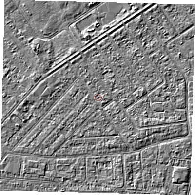 Shaded relief map of the ground around HU93BH, computed from Environment Agency LiDAR. The ground here sits at about 2 m above sea level and falls 2 m across the surrounding 800 m. Surface water reaching this point runs off ground lying to the south-west, 0.6 m higher.