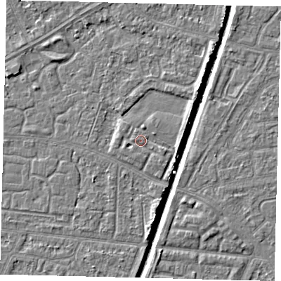 Shaded relief map of the ground around HU93BW, computed from Environment Agency LiDAR. The ground here sits at about 3 m above sea level and falls 6 m across the surrounding 800 m. Surface water reaching this point runs off ground lying to the east-south-east, 2.0 m higher.