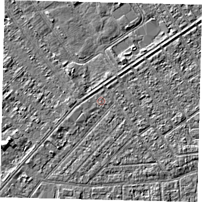 Shaded relief map of the ground around HU93DH, computed from Environment Agency LiDAR. The ground here sits at about 2 m above sea level and falls 4 m across the surrounding 800 m. Surface water reaching this point runs off ground lying to the south-west, 0.6 m higher.