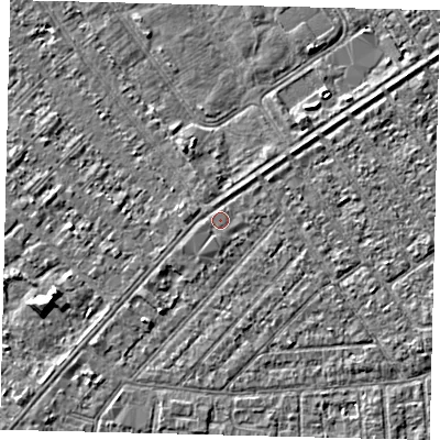 Shaded relief map of the ground around HU93DS, computed from Environment Agency LiDAR. The ground here sits at about 3 m above sea level and falls 4 m across the surrounding 800 m. Surface water reaching this point runs off ground lying to the west-south-west, 0.6 m higher.
