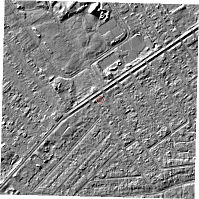 Shaded relief map of the ground around HU93DT, computed from Environment Agency LiDAR. The ground here sits at about 2 m above sea level and falls 6 m across the surrounding 800 m. Surface water reaching this point runs off ground lying to the south-west, 1.5 m higher.