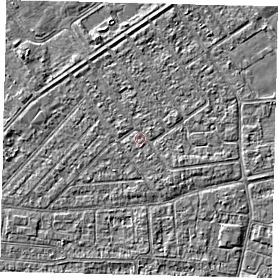 Shaded relief map of the ground around HU93DX, computed from Environment Agency LiDAR. The ground here sits at about 2 m above sea level and falls 2 m across the surrounding 800 m. Surface water reaching this point runs off ground lying to the south-east, 1.4 m higher.