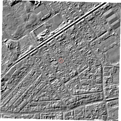 Shaded relief map of the ground around HU93EF, computed from Environment Agency LiDAR. The ground here sits at about 2 m above sea level and falls 3 m across the surrounding 800 m. Surface water reaching this point runs off ground lying to the south-east, 0.7 m higher.