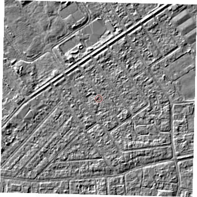 Shaded relief map of the ground around HU93EG, computed from Environment Agency LiDAR. The ground here sits at about 2 m above sea level and falls 3 m across the surrounding 800 m. Surface water reaching this point runs off ground lying to the south-west, 0.9 m higher.