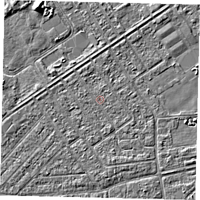 Shaded relief map of the ground around HU93EH, computed from Environment Agency LiDAR. The ground here sits at about 2 m above sea level and falls 6 m across the surrounding 800 m. Surface water reaching this point runs off ground lying to the south, 1.4 m higher.