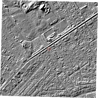 Shaded relief map of the ground around HU93ES, computed from Environment Agency LiDAR. The ground here sits at about 2 m above sea level and falls 7 m across the surrounding 800 m. Surface water reaching this point runs off ground lying to the south-west, 1.5 m higher.