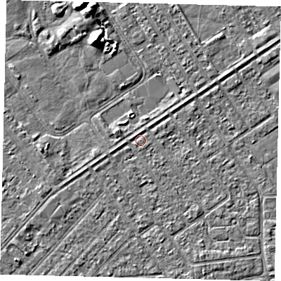 Shaded relief map of the ground around HU93ET, computed from Environment Agency LiDAR. The ground here sits at about 2 m above sea level and falls 7 m across the surrounding 800 m. Surface water reaching this point runs off ground lying to the south-west, 1.2 m higher.