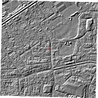 Shaded relief map of the ground around HU93HE, computed from Environment Agency LiDAR. The ground here sits at about 2 m above sea level and falls 3 m across the surrounding 800 m. Surface water reaching this point runs off ground lying to the south-south-east, 1.4 m higher.