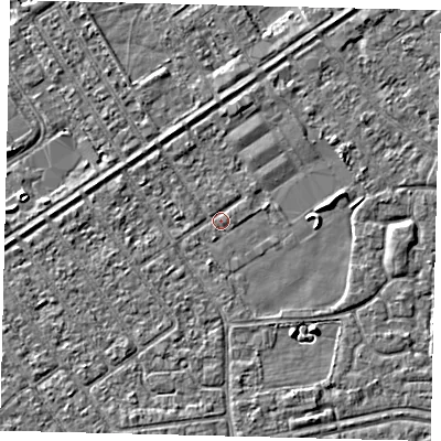 Shaded relief map of the ground around HU93HH, computed from Environment Agency LiDAR. The ground here sits at about 2 m above sea level and falls 3 m across the surrounding 800 m. Surface water reaching this point runs off ground lying to the south-east, 2.1 m higher.
