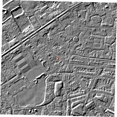 Shaded relief map of the ground around HU93JF, computed from Environment Agency LiDAR. The ground here sits at about 2 m above sea level and falls 4 m across the surrounding 800 m. Surface water reaching this point runs off ground lying to the south-east, 1.8 m higher.