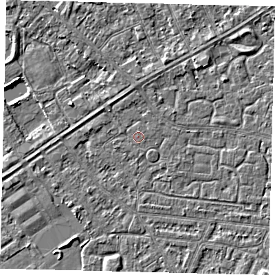 Shaded relief map of the ground around HU93JH, computed from Environment Agency LiDAR. The ground here sits at about 2 m above sea level and falls 4 m across the surrounding 800 m. Surface water reaching this point runs off ground lying to the west, 1.4 m higher.