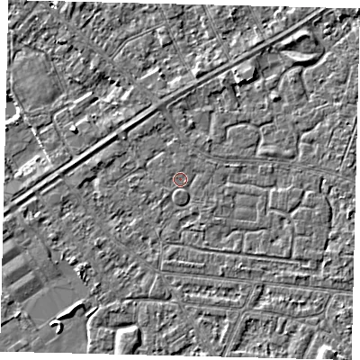 Shaded relief map of the ground around HU93JL, computed from Environment Agency LiDAR. The ground here sits at about 2 m above sea level and falls 4 m across the surrounding 800 m. Surface water reaching this point runs off ground lying to the south-south-west, 1.7 m higher.