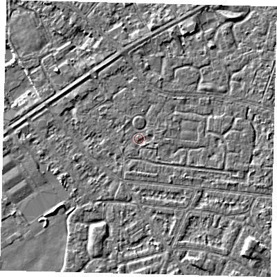 Shaded relief map of the ground around HU93JN, computed from Environment Agency LiDAR. The ground here sits at about 2 m above sea level and falls 4 m across the surrounding 800 m. Surface water reaching this point runs off ground lying to the south-south-east, 1.9 m higher.