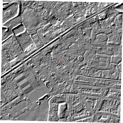 Shaded relief map of the ground around HU93JQ, computed from Environment Agency LiDAR. The ground here sits at about 2 m above sea level and falls 3 m across the surrounding 800 m. Surface water reaching this point runs off ground lying to the south, 1.7 m higher.