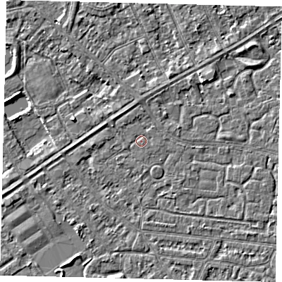 Shaded relief map of the ground around HU93JZ, computed from Environment Agency LiDAR. The ground here sits at about 2 m above sea level and falls 3 m across the surrounding 800 m. Surface water reaching this point runs off ground lying to the west, 1.4 m higher.
