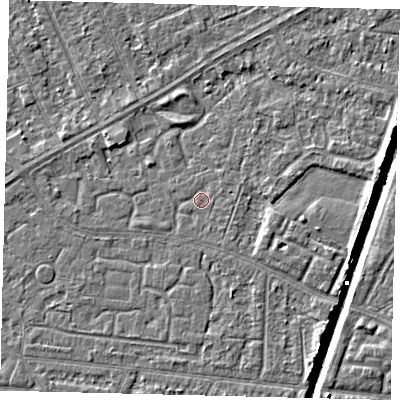 Shaded relief map of the ground around HU93LG, computed from Environment Agency LiDAR. The ground here sits at about 2 m above sea level and falls 6 m across the surrounding 800 m. Surface water reaching this point runs off ground lying to the east, 2.6 m higher.