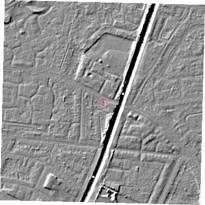 Shaded relief map of the ground around HU93NG, computed from Environment Agency LiDAR. The ground here sits at about 2 m above sea level and falls 6 m across the surrounding 800 m. Surface water reaching this point runs off ground lying to the south-south-east, 1.8 m higher.