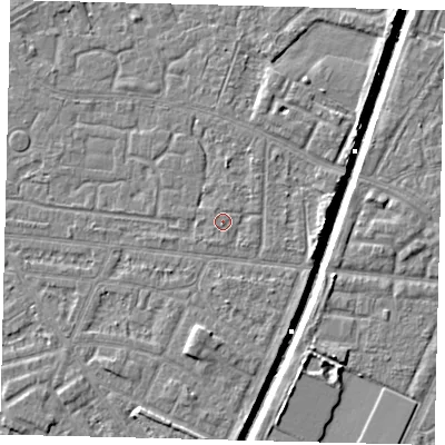 Shaded relief map of the ground around HU93NL, computed from Environment Agency LiDAR. The ground here sits at about 2 m above sea level and falls 6 m across the surrounding 800 m. The ground contributing surface water to this point lies to the south.