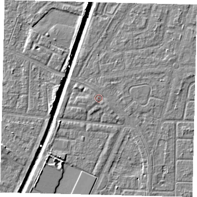 Shaded relief map of the ground around HU93NQ, computed from Environment Agency LiDAR. The ground here sits at about 3 m above sea level and falls 6 m across the surrounding 800 m. Surface water reaching this point runs off ground lying to the south-west, 1.0 m higher.