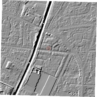 Shaded relief map of the ground around HU93NU, computed from Environment Agency LiDAR. The ground here sits at about 3 m above sea level and falls 6 m across the surrounding 800 m. Surface water reaching this point runs off ground lying to the north, 1.5 m higher.
