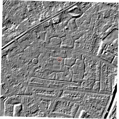 Shaded relief map of the ground around HU93PB, computed from Environment Agency LiDAR. The ground here sits at about 2 m above sea level and falls 6 m across the surrounding 800 m. Surface water reaching this point runs off ground lying to the west-south-west, 0.6 m higher.