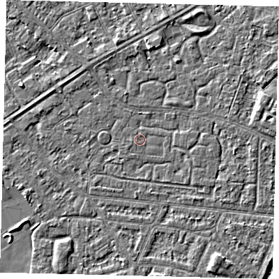 Shaded relief map of the ground around HU93PN, computed from Environment Agency LiDAR. The ground here sits at about 2 m above sea level and falls 5 m across the surrounding 800 m. Surface water reaching this point runs off ground lying to the south-south-east, 2.6 m higher.