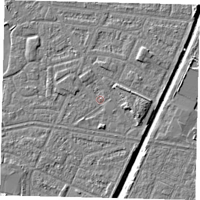 Shaded relief map of the ground around HU93PX, computed from Environment Agency LiDAR. The ground here sits at about 2 m above sea level and falls 6 m across the surrounding 800 m. Surface water reaching this point runs off ground lying to the north-north-west, 1.4 m higher.
