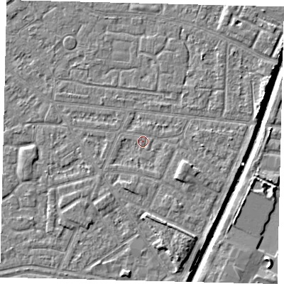 Shaded relief map of the ground around HU93QP, computed from Environment Agency LiDAR. The ground here sits at about 2 m above sea level and falls 6 m across the surrounding 800 m. Surface water reaching this point runs off ground lying to the south-south-east, 1.1 m higher.