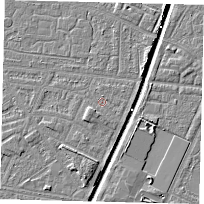 Shaded relief map of the ground around HU93QS, computed from Environment Agency LiDAR. The ground here sits at about 2 m above sea level and falls 6 m across the surrounding 800 m. Surface water reaching this point runs off ground lying to the south-west, 2.0 m higher.