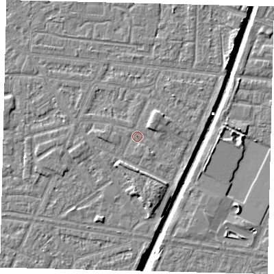 Shaded relief map of the ground around HU93QU, computed from Environment Agency LiDAR. The ground here sits at about 2 m above sea level and falls 6 m across the surrounding 800 m. Surface water reaching this point runs off ground lying to the south-south-east, 0.8 m higher.