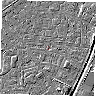 Shaded relief map of the ground around HU93RF, computed from Environment Agency LiDAR. The ground here sits at about 2 m above sea level and falls 6 m across the surrounding 800 m. Surface water reaching this point runs off ground lying to the south-south-east, 1.1 m higher.
